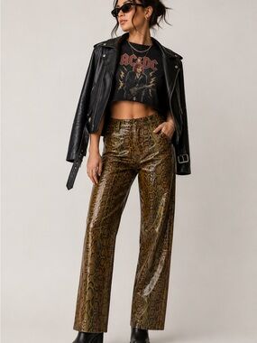 Vertigo Brown Snake-Print Glossy Reptile Pants